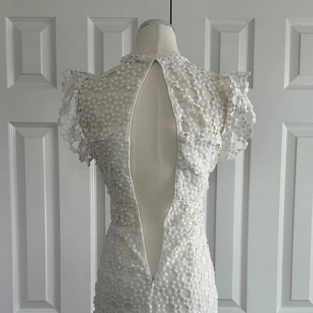 Petal & Pup White Crochet Overlay High Neck Bridal Rehersal Midi Dress Size 0 - Picture 14 of 17